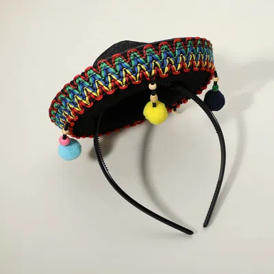 Fashnzfab Pom Pom Festive Sombrero Party Headband In Gray