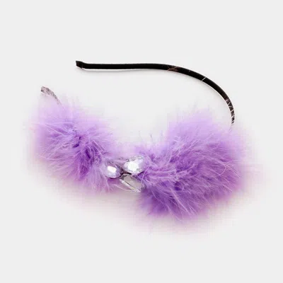 Fashnzfab Pom Pom Fur & Crystal Headband In Black