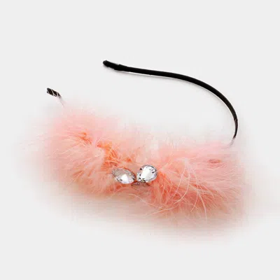 Fashnzfab Pom Pom Fur & Crystal Headband In Pink