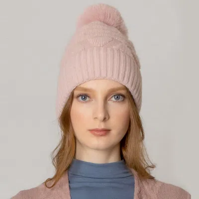 Fashnzfab Pom Pom Furry Beanie Hat In Beige