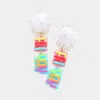 Fashnzfab Pom Pom Glittered Resin Friyay Message Link Dangle Earrings - Multi In Multi
