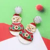 Fashnzfab Pom Pom Resin Christmas Snowman Dangle Earrings - Red In Multi