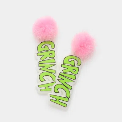Fashnzfab Pom Pom Resin Grinch Message Drop Dangle Earrings - Multi In Green