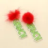 Fashnzfab Pom Pom Resin Grinch Message Drop Dangle Earrings - Red In Red