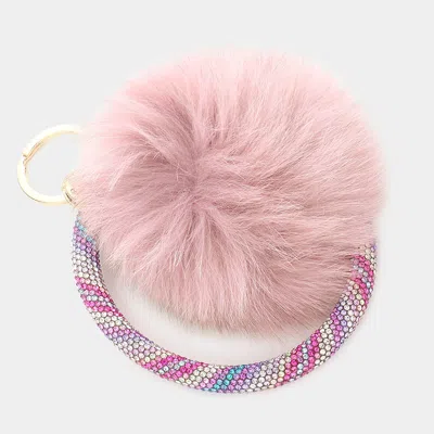 Fashnzfab Pom Pom Rhinestone Pave Bangle Keychain / Bracelet - Dust Pink