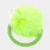 Fashnzfab Pom Pom Rhinestone Pave Bangle Keychain / Bracelet In Green