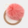 Fashnzfab Pom Pom Rhinestone Pave Bangle Keychain / Bracelet Peach In Pink