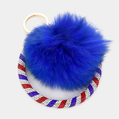 Fashnzfab Pom Pom Rhinestone Pave Bangle Keychain / Bracelet Royal Blue