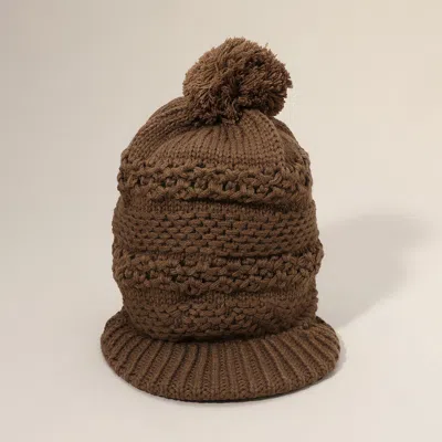 Fashnzfab Pom Pom Slouchy Knit Visor Winter Hat In Brown