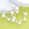 Fashnzfab Pom Pom Station Hoop Earrings - White In White