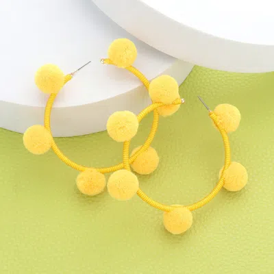 Fashnzfab Pom Pom Station Hoop Earrings - Yellow