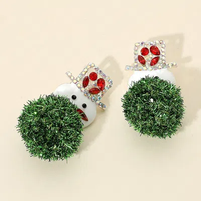 Fashnzfab Pom Pom Stone Paved Hat Snowman Earrings In Multi