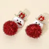 Fashnzfab Pom Pom Stone Paved Hat Snowman Earrings In Red