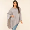 Fashnzfab Pom Pom Trim Solid Asymmetrical Poncho In Green