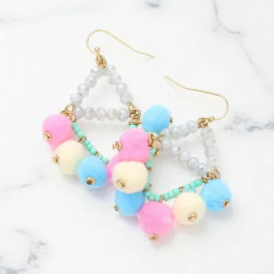 Fashnzfab Pom Pom Trimmed Dangle Earrings In Multi