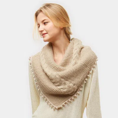 Fashnzfab Pom Pom Tube Scarf In Sand