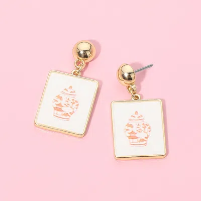 Fashnzfab Porcelain Vase Print Frame Drop Dangle Earrings In Gold