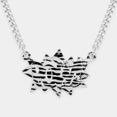 Fashnzfab Pow! Zebra Pattern Speech Balloon Pendant Necklace In Silver