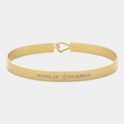 Fashnzfab Power Of Pink Ribbon Metal Hook Bracelet Matte Gold In Multi