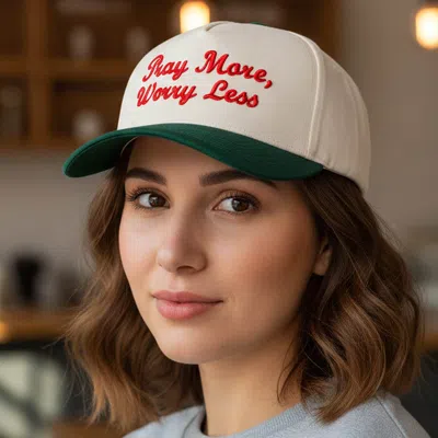 Fashnzfab Pray More Worry Less Message Embroidered Baseball Cap In White