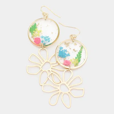 Fashnzfab Pressed Flower Clear Lucite Floral Metal Link Earrings - Fuchsia, Lucite In Multi