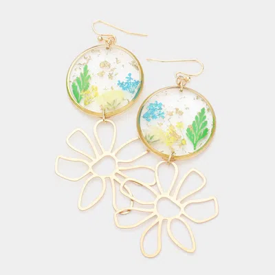 Fashnzfab Pressed Flower Clear Lucite Floral Metal Link Earrings In Gold