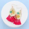 Fashnzfab Pressed Flower Lucite Teardrop Tassel Dangle Earrings - Fuchsia, Gold In Multi