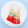 Fashnzfab Pressed Flower Lucite Teardrop Tassel Dangle Earrings - Gold, Red In Gold
