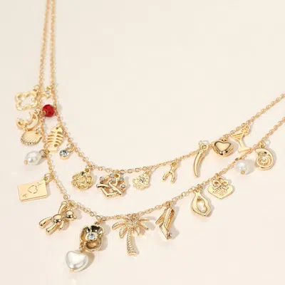 Fashnzfab Pretzel Hamsa Hand Heart Pearl Flower Shell Fishbone Wishbone Quatrefoil Teddy Bear Palm Tree Charm  In Gold