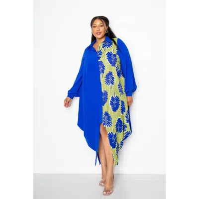 Fashnzfab Print Drapy Shirt Maxi Dress In Multi