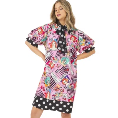 Fashnzfab Print Midi Dress With Polka Dot Finish In Pink
