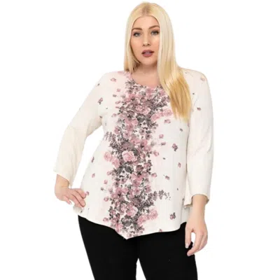 Fashnzfab Print Top Featuring A Round Neckline And 3/4 Bell Sleeves In Beige