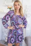 Fashnzfab Printed Long Sleeve Mini Dress With Short Liner In Purple