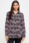 Fashnzfab Printed Satin Long Sleeve Tunic Top In Multi