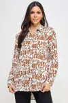 Fashnzfab Printed Satin Long Sleeve Tunic Top In White