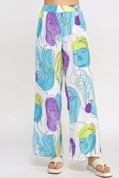 Fashnzfab Printed Wide Leg Pant With Elastic Back In Multi