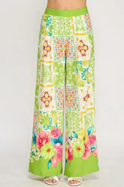 Fashnzfab Printed Wide Leg Pants With Elastic Back