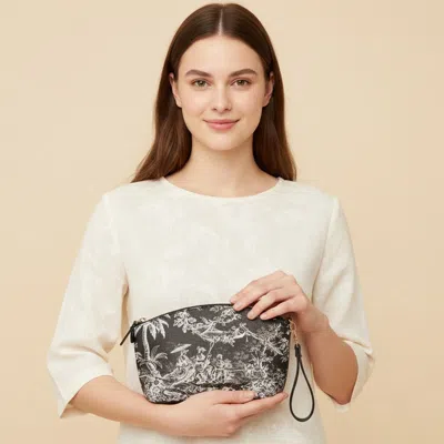 Fashnzfab Printed Wristlet Cosmetic Pouch Pouch Bag In Black