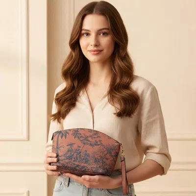 Fashnzfab Printed Wristlet Cosmetic Pouch Pouch Bag In Brown