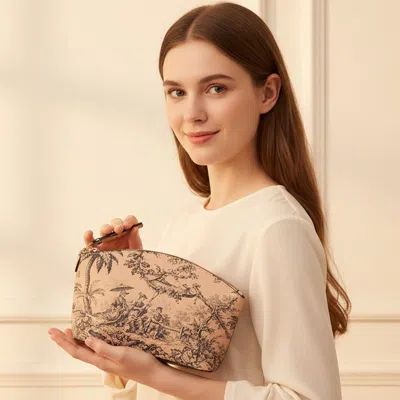 Fashnzfab Printed Wristlet Cosmetic Pouch Pouch Bag In Gold