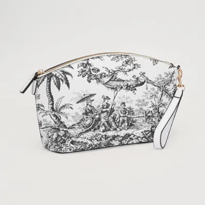 Fashnzfab Printed Wristlet Cosmetic Pouch Pouch Bag In White