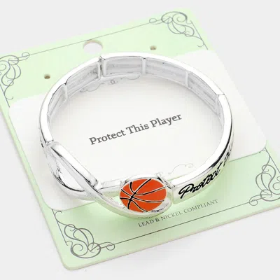 Fashnzfab Protect This Player Message Basketball Sport Theme Stretch Bracelet In Silver