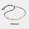 Fashnzfab Proud Message Morse Code Adjustable Cinch Pull Tie Bracelet Black, Two Tone In Gold