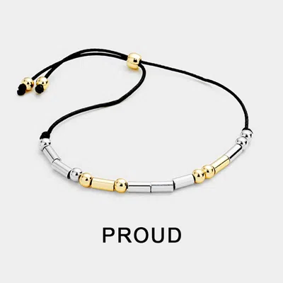 Fashnzfab Proud Message Morse Code Adjustable Cinch Pull Tie Bracelet Black, Two Tone In Gold