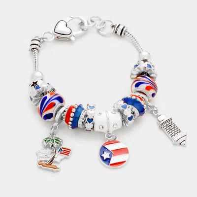 Fashnzfab Puerto Rico Flag Charm Multi-bead Bracelet