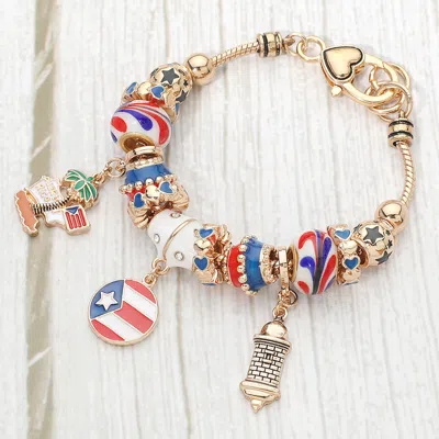 Fashnzfab Puerto Rico Flag Charm Multi-bead Bracelet
