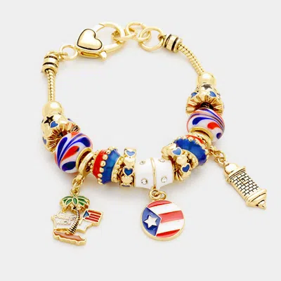 Fashnzfab Puerto Rico Flag Charm Multi-bead Bracelet Multi