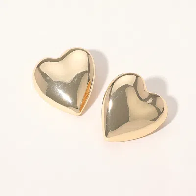 Fashnzfab Puff Metal Heart Earrings - Gold