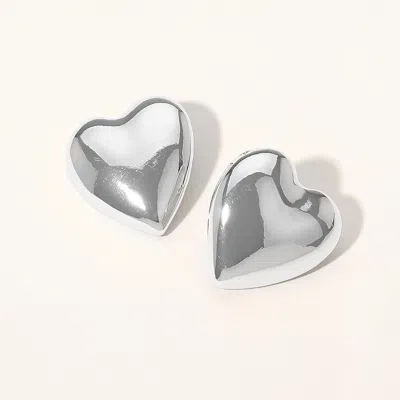 Fashnzfab Puff Metal Heart Earrings - Silver