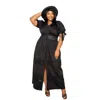 Fashnzfab Puff Sleeve Maxi Dress With Lace Insert In Black